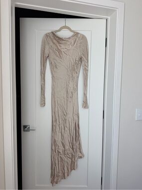 Bec & Bridge Beige Long Sleeve Asymmetrical Maxi Dress